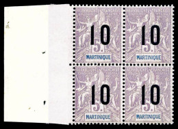 ** Martinique: N°81, 10 Sur 5F Violet: Chiffres Espacés Tenant à Normaux Dans Un Bloc De Quatre... - Unused Stamps