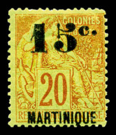 * Martinique: N°16, (cote Maury), 15c Sur 20c Brique Sur Vert: Surcharge Inversée '15c' En Haut, SUP... - Unused Stamps