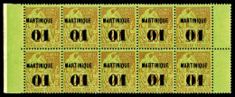 ** Martinique: N°3, (Cote Maury), 01 Sur 20c Brique Sur Vert En Bloc De 10, Fraîcheur Postale, SUP... - Unused Stamps
