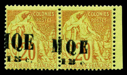 * Martinique: N°2d, 15c Sur 20c Brique Sur Vert: Paire Type I Et II Se Tenant Surcharge à Cheval, R.R.... - Unused Stamps