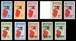 ** Madagascar: N°45/54, Série Timbres De 1935 Surchargée 'FRANCE LIBRE', TB   Cote: 240 Euros  ... - Airmail