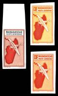 ** Madagascar: N°4b//18/24b, Carte En Rouge, Les 3 Ex Non Dentelées Sans Valeurs, TTB   Cote: 492 Euros ... - Luftpost