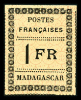 (*) Madagascar: N°12, 1F Noir Sur Jaune, Pièce D'une Très Belle Qualité, RARE... - Unused Stamps