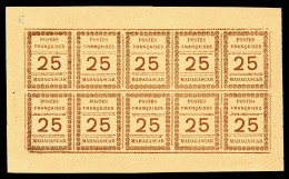 (*) Madagascar: N°11a, 25c Brun Sur Chamois, Feuillet De 10 Timbres (4 Ex Leger Aminci). B/TB   Cote: 500 Euros... - Ungebraucht