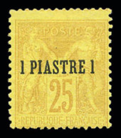 * Levant: N°1, 1 Pi Sur 25c Jaune, RARE Et SUP (signé Brun/certificat)   Cote: 600 Euros  ... - Unused Stamps