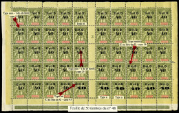 ** Guadeloupe: N°48, 40c Sur 1F Olive En Panneau De 50 Exemplaires Composition 'A' (13 Ex*), Différents... - Unused Stamps