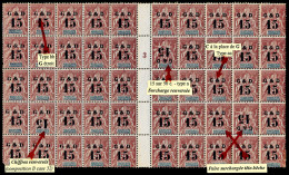 ** Guadeloupe: N°47, 15 Sur 50c Rose En Panneau De 50 Exemplaires Composition 'B' (1ex Pd), Différents... - Unused Stamps