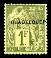 * Guadeloupe: N°26aD, 1f Olive: Erreur 'GUADELOUEP'. SUP (signé/certificat)   Cote: 550 Euros  ... - Unused Stamps