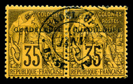 O Guadeloupe: N°23aB, 35c Violet-noir S Jaune: Erreur 'GUADBLOUPE' Tenant à Normal. SUP (certificat)  ... - Used Stamps