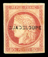 * Guadeloupe: N°13, 80c Rose Surchargé. TB (signé Calves/certificat)   Cote: 1200 Euros  ... - Unused Stamps