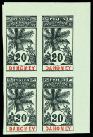 (*) Dahomey: N°23a, 20c Noir Sur Vert En Bloc De Quatre Non Dentelé Cdf. TTB (certificat)   Cote: 520... - Unused Stamps