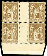 ** N°80, 30c Brun-jaune Type II En Bloc De Quatre Avec Interpanneau Et Bas De Feuille, Très Bon... - 1876-1898 Sage (Type II)