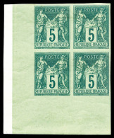 ** N°75a, 5c Vert Type II Non Dentelé En Bloc De Quatre Coin De Feuille (2ex*), SUP (certificat)     ... - 1876-1898 Sage (Type II)