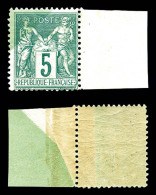 ** N°75, 5c Vert, Impression De La Teinte De Fond Partielle Suite à Pliage, Bdf. TB (certificat)     ... - 1876-1898 Sage (Type II)