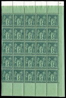 ** N°75, 5c Vert Type II En Bloc De 25 Exemplaires, Fraîcheur Postale, SUP (certificat)     ... - 1876-1898 Sage (Type II)