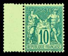 ** N°65, 10c Vert Type I Bord De Feuille, Très Bon Centrage, Fraîcheur Postale. SUP (certificat)  ... - 1876-1878 Sage (Type I)