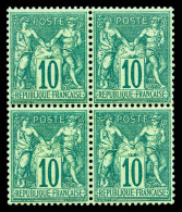 ** N°65, 10c Vert Type I En Bloc De Quatre, Centrage Parfait Et Fraîcheur Postale. SUPERBE. R.R.R.... - 1876-1878 Sage (Type I)