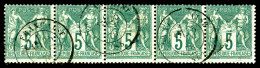 O N°64, 5c Vert Type I En Bande De Cinq, TB   Cote: 400 Euros   Qualité: O - 1876-1878 Sage (Typ I)