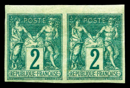 * N°62a, 2c Vert Type I Non Dentelé En Paire Horizontale Petit Bdf, Fraîcheur Postale, SUP. R.R... - 1876-1878 Sage (Type I)