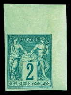 ** N°62a, 2c Vert Type I Non Dentelé Coin De Feuille, Fraîcheur Postale, SUP (signé... - 1876-1878 Sage (Type I)