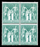 ** N°61, 1c Vert Type I En Bloc De Quatre (1 Ex*), Fraîcheur Postale (certificat)      Qualité: ** - 1876-1878 Sage (Typ I)