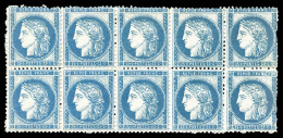 ** N°60, 25c Bleu, FAUX D'ORAN En Bloc De 10 Exemplaires. R.R.R (certificat)      Qualité: ** - 1871-1875 Ceres