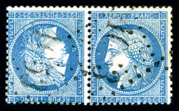 O N°60Ab, 25c Bleu En Paire Tête-bêche, Oblitération Légère, R.R. SUP... - 1871-1875 Ceres