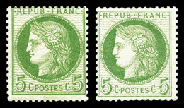 * N°53, 5c: 2 Nuances, Vert-jaune Sur Azuré Et Vert Sur Blanc, Les 2 Ex TB (certificat)   Cote: 625... - 1871-1875 Ceres