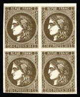 * N°47d/e, 30c Brun-foncé En Bloc De Quatre Dont Variété 'R Relié Au Cadre' (1ex... - 1870 Bordeaux Printing