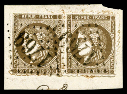 O N°47, 30c Brun En Paire Percée En Ligne Obl GC 1769 (le Havre), TTB (certificat)   Cote: 850 Euros  ... - 1870 Ausgabe Bordeaux
