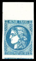 * N°46B, 20c Bleu Type III Rep 2 Bord De Feuille, Un Voisin, Très Jolie Pièce, SUPERBE... - 1870 Bordeaux Printing