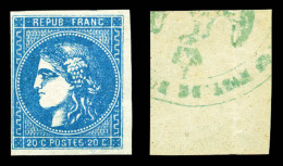 ** N°46B, 20c Bleu Type III Rep 2, Froissure Verticale Sinon TB      Qualité: ** - 1870 Ausgabe Bordeaux