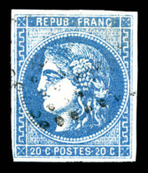 O N°46Ad, 20c Bleu Outremer Type III Rep 1. TB (signé Calves/certificat)   Cote: 850 Euros  ... - 1870 Bordeaux Printing