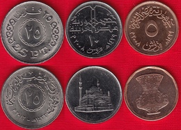 Egypt Set Of 3 Coins: 5 - 25 Piastres 2008-2012 UNC - Egypt