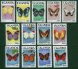 OUGANDA Papillons (Yvert 607/19) Serie Complete  ** MNH Perforate - Papillons