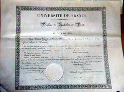 DIPLOME DE BACHELIER EN DROIT ACADEMIE DE RENNES 1832  CACHET EN PAPIER GAUFRE AVOCAT - Diplômes & Bulletins Scolaires