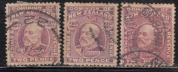 2d X 3 Used, Varities On Shades / Perforation, New Zealand 1909 Onwards - Oblitérés