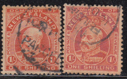 1s X 2 Used, Varities On Shades / Perforation, New Zealand 1909 Onwards - Gebraucht