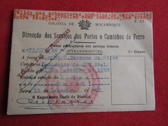 Mozambique - Moçambique - Dir. Dos Ser. De P. E Caminhos De Ferro - Passe Permanente Em Serviço Interno 1ª Classe 1956 - Wereld