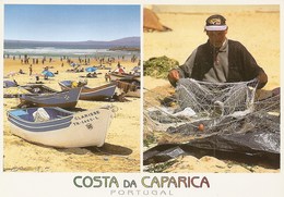 Delcampe - Costa Da Caparica - Praia - Barcos Tipícos - Pescador A Preparar As Redes. Almada. - Setúbal