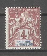 St Pierre & Miquelon 1892,Navigation&Commerce 4c,Scott # 62,VF Mint L Hinged*OG, STOCK IMAGE !! - Ungebraucht