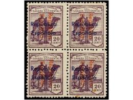 ** COLONIAS ESPAÑOLAS: SAHARA. Ed.39Db (4). 20 Cts. Violeta, Habilitacion ROJA DE ARRIBA A... - Andere & Zonder Classificatie