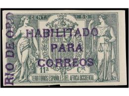 * COLONIAS ESPAÑOLAS: RIO DE ORO. Ed.40B. 5 Cens. S. 50 Cent. Verde. Habilitación En Violeta... - Andere & Zonder Classificatie