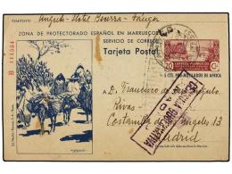 MARRUECOS. 1945. TANGER A MADRID. Entero Postal De 20 Cts. + 5 Cts. Lila Y Azul (Ed. 79). MUY BONITO Y RARO.... - Autres & Non Classés