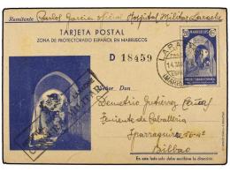 MARRUECOS. 1940. LARACHE A BILBAO. Entero Postal De 20 Cts. Azul (Ed. 31) Marca De Censura Militar... - Autres & Non Classés