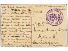 MARRUECOS. 1909. GUERRA DEL RIF. Tarjeta Postal Circulada Con Marca De Franquicia BATALLON DE CAZADORES... - Otros & Sin Clasificación