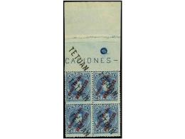 ** MARRUECOS. Ed.28 (4). 25 Cts. Azul. Bloque De Cuatro, Habilitación TETUAN En Negro Que Se... - Otros & Sin Clasificación