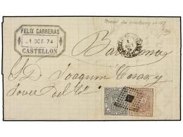 ESPAÑA. Ed.153, 141. 1874 (1 Octubre). CASTELLÓN A BARCELONA. 10 Cents. Castaño Y 5... - Autres & Non Classés