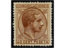 * ESPAÑA. Ed.195. 40 Cts. Castaño. Color Y Centraje Excepcional. Cert. GRAUS. Cat. 240€. - Autres & Non Classés