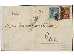 ESPAÑA. Ed.164, 167. 1875. VALENCIA A GENOVA. 40 Cts. Castaño Y 10 Cts. Azul. MUY... - Other & Unclassified